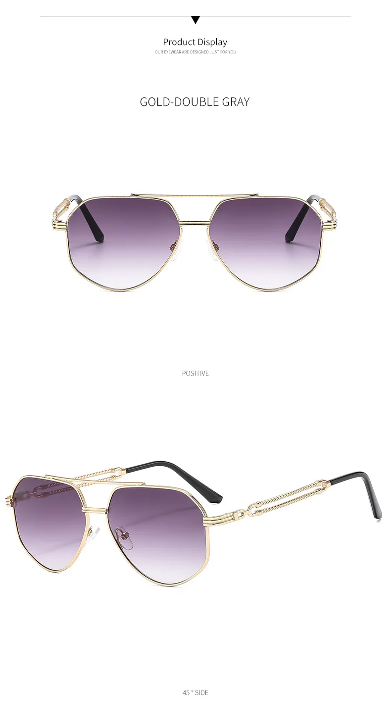 Sonnenbrillen 2024 Mode Männer Polygonal Metall Doppelstrahl Trendy Personalisierte Fahrbrille Licht UV400_voghion.com