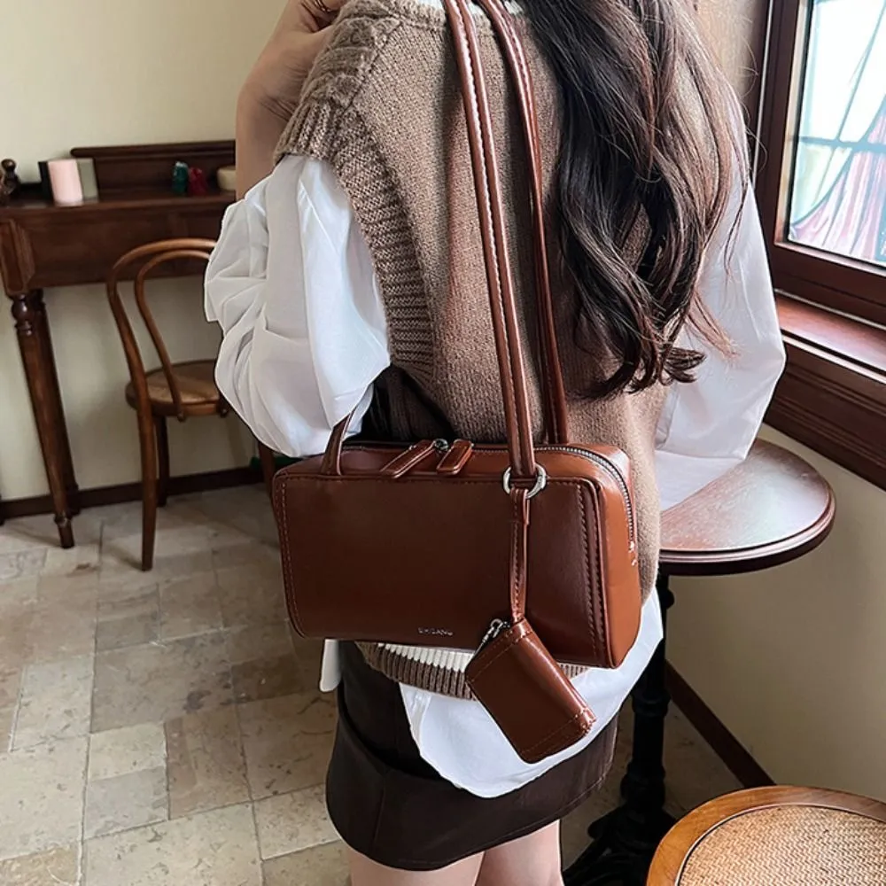 Borsa a tracolla piccola quadrata in pelle PU stile coreano con auricolari, tinta unita, alla moda, per ragazze/donne_voghion.com