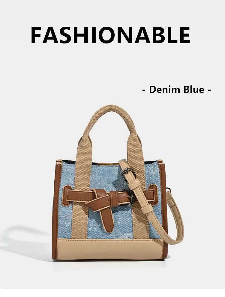 Sacs à main carrés en cuir PU pour femmes, style vintage, patch denim, décontracté, grande capacité, sacs à bandoulière, C241212_voghion.com