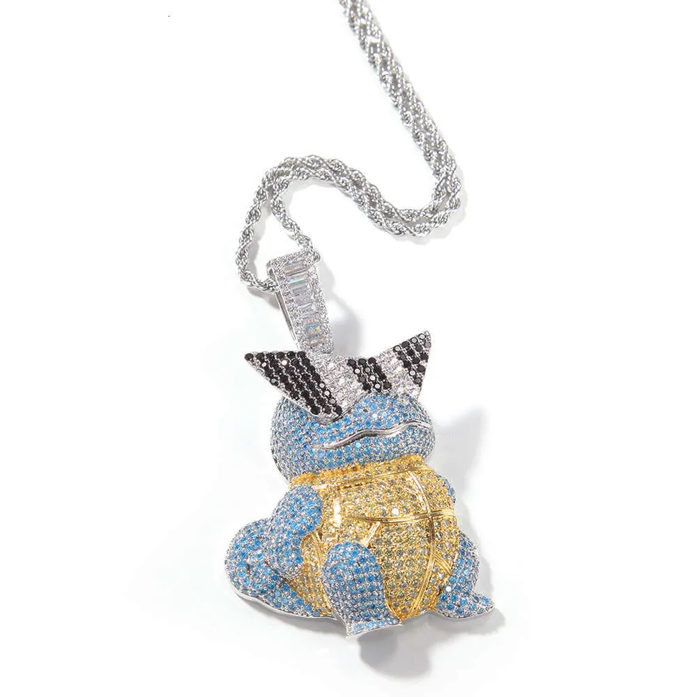 Collana con ciondolo a forma di tartaruga Jeannie dei cartoni animati hip hop, con ciondolo a forma di catena e personalità, con diamanti taglio brillante, in oro e argento sterling._voghion.com