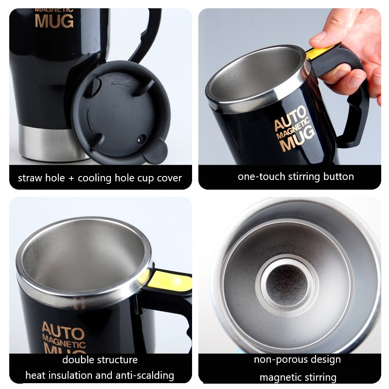 Tazza di miscelazione auto-mescolante da 400 ml Tazza di miscelazione magnetica per caffè e latte Tazza di miscelazione in acciaio inossidabile Tazza di acqua con isolamento termico_voghion.com