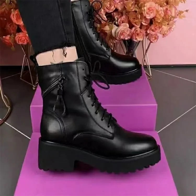 Botas de moto versátiles, casuales y de moda, con parte interior transpirable y cabeza redonda con suela gruesa_voghion.com
