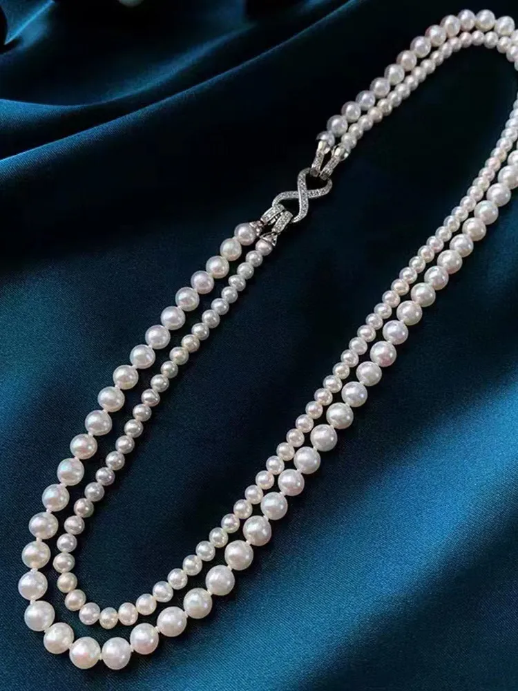 Freshwater Pearl Necklace Long Multi-wear Double Layer Chain_voghion.com