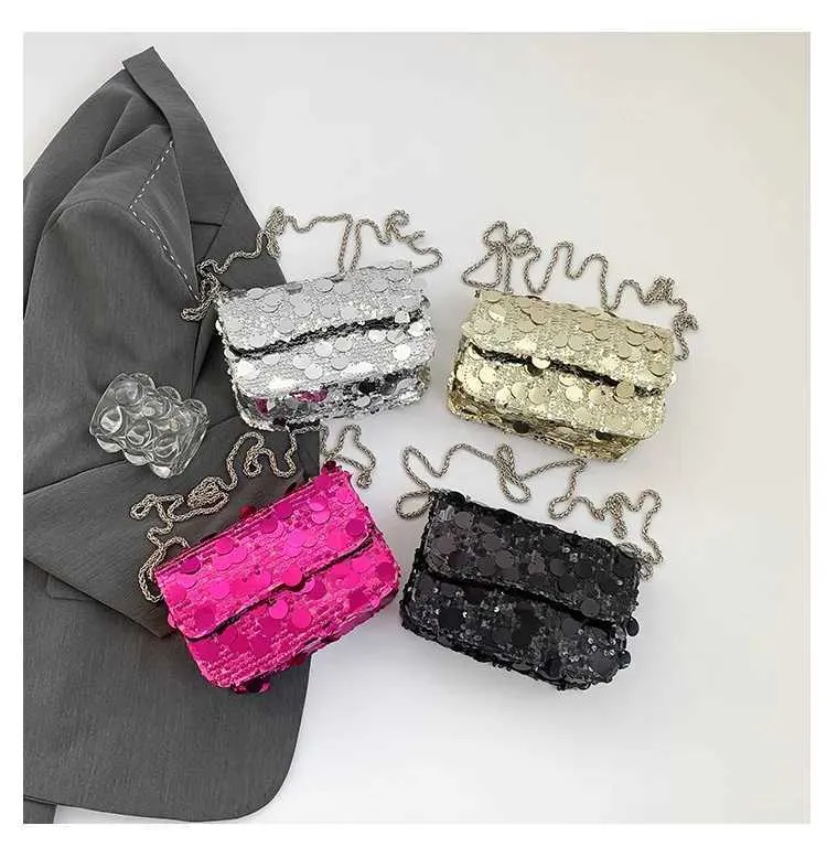 Sequined Shoulder Bag For Women Shiny Glossy Square Chain Bag_voghion.com