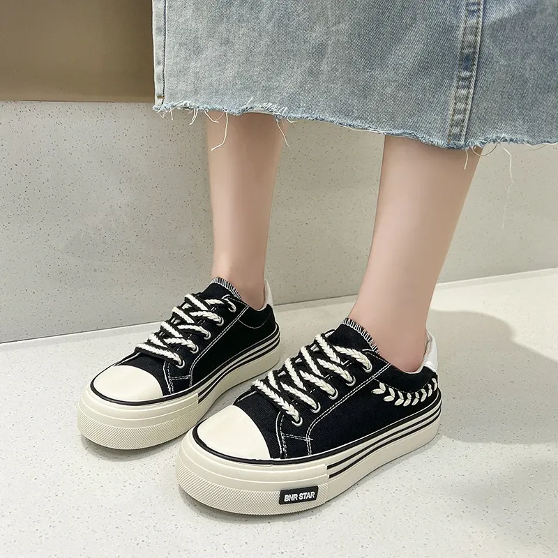 Platform Women Canvas Shoes Height Increasing Chunky Sneakers For Youth Girls Outdoor Trainers Female Ladies Thick Sole_voghion.com