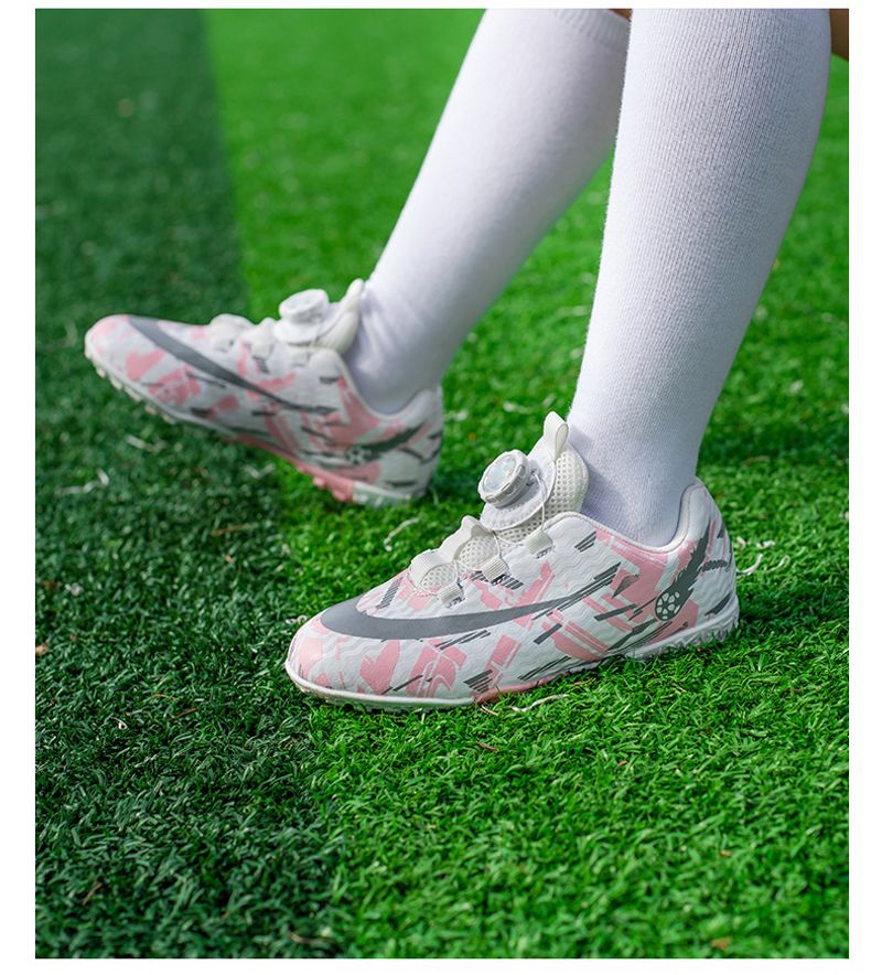 2024 Neue Fußballschuhe Mädchen Jungen TF-Shattered Nails für Kinder in Rosa mit Klettverschluss und Drehknopf_voghion.com