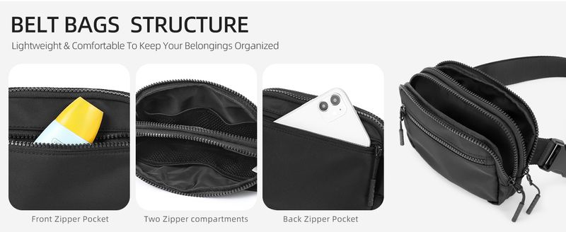 WESTBRONCO Marsupi Frauen Männer, Gürtel Tasche 4 Zipper Taschen, Mode Taille Packs, leichte Umhängetaschen mit_voghion.com