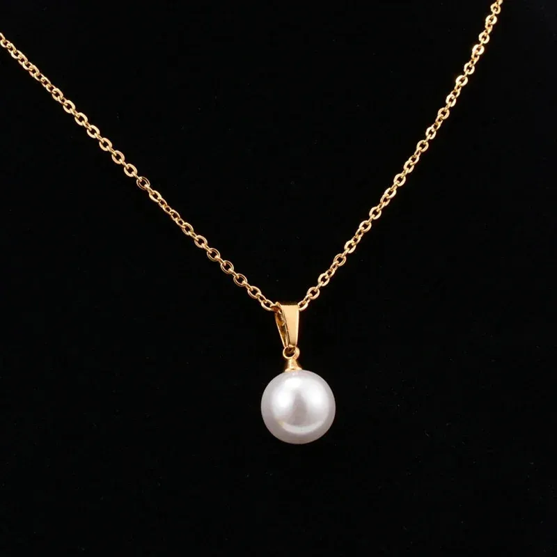 Edelstahl Perlenkette Mit Anhänger Für Damen Schmuck_voghion.com