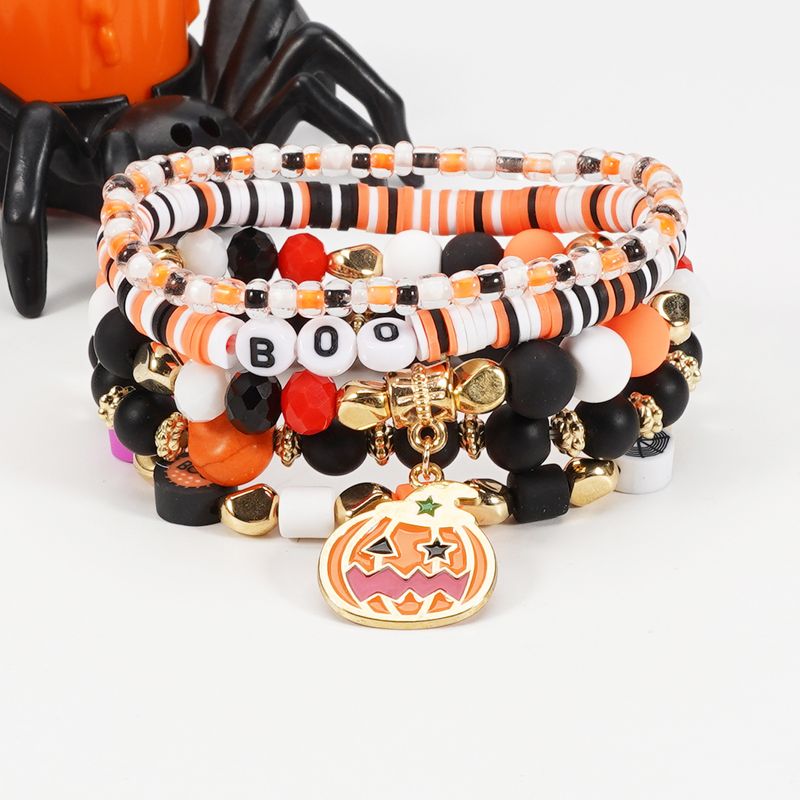 Halloween Artificial Crystal Soft Clay Beaded Pumpkin Ghost Bat Hat Pendant Party Bracelet_voghion.com