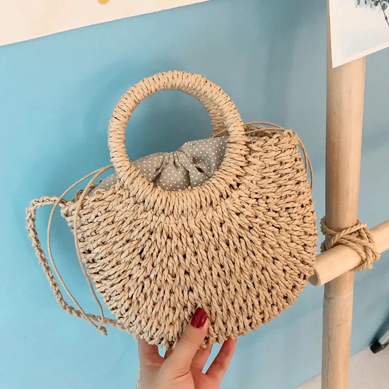 Half-round Rattan Shoulder Bag Large Capacity Summer Beach Tote_voghion.com