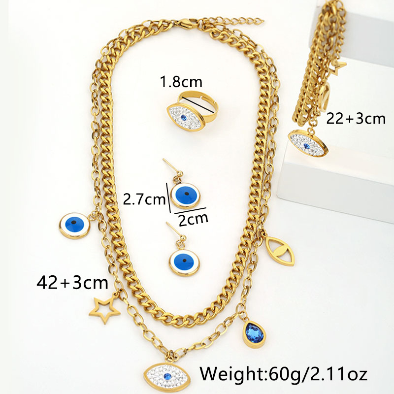 Gute, nuovo set di gioielli minimalista con collana, bracciale, orecchini, anello e doppio strato in acciaio al titanio, resistente alla luce._voghion.com