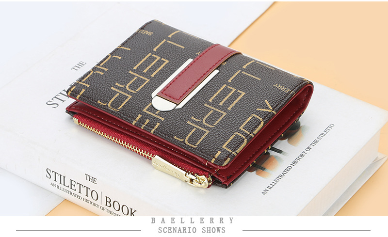 Baellerry ladies short wallet style printed multi-card slots snap coin purse fashionable zipper card holder for women_voghion.com
