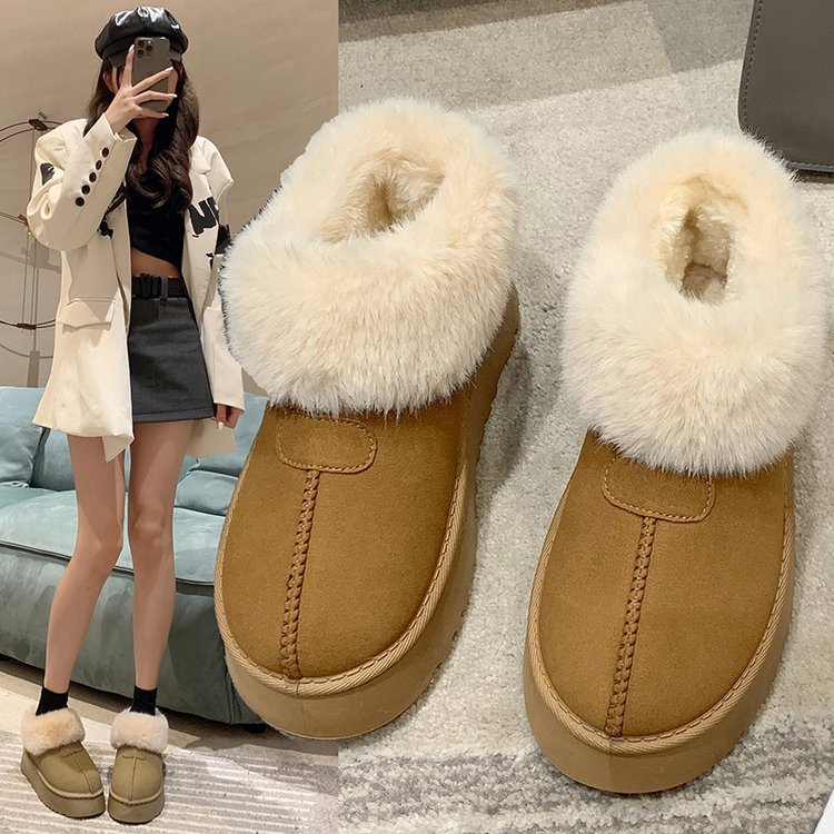 Women's Shoes Snow Boots Cozy Faux Fur Lined Slip-On Boots With Rubber Sole For Winter Indoor And Outdoor Wear