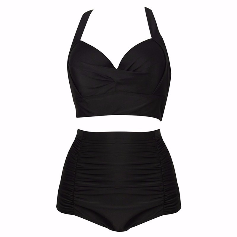 Large Size Plus Bikini Swimsuit High Waist Printed Two Piece Solid Color Women's Vacation Sexy Suit_voghion.com