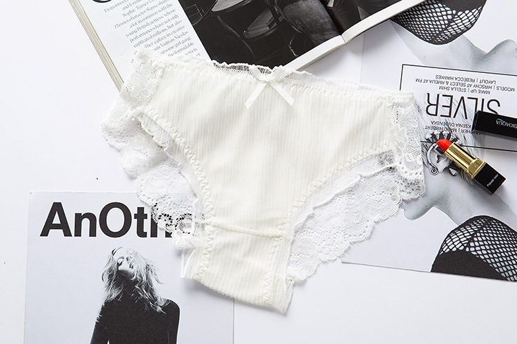 Calcinha feminina sexy rendada cintura baixa calcinha plissada com laço_voghion.com