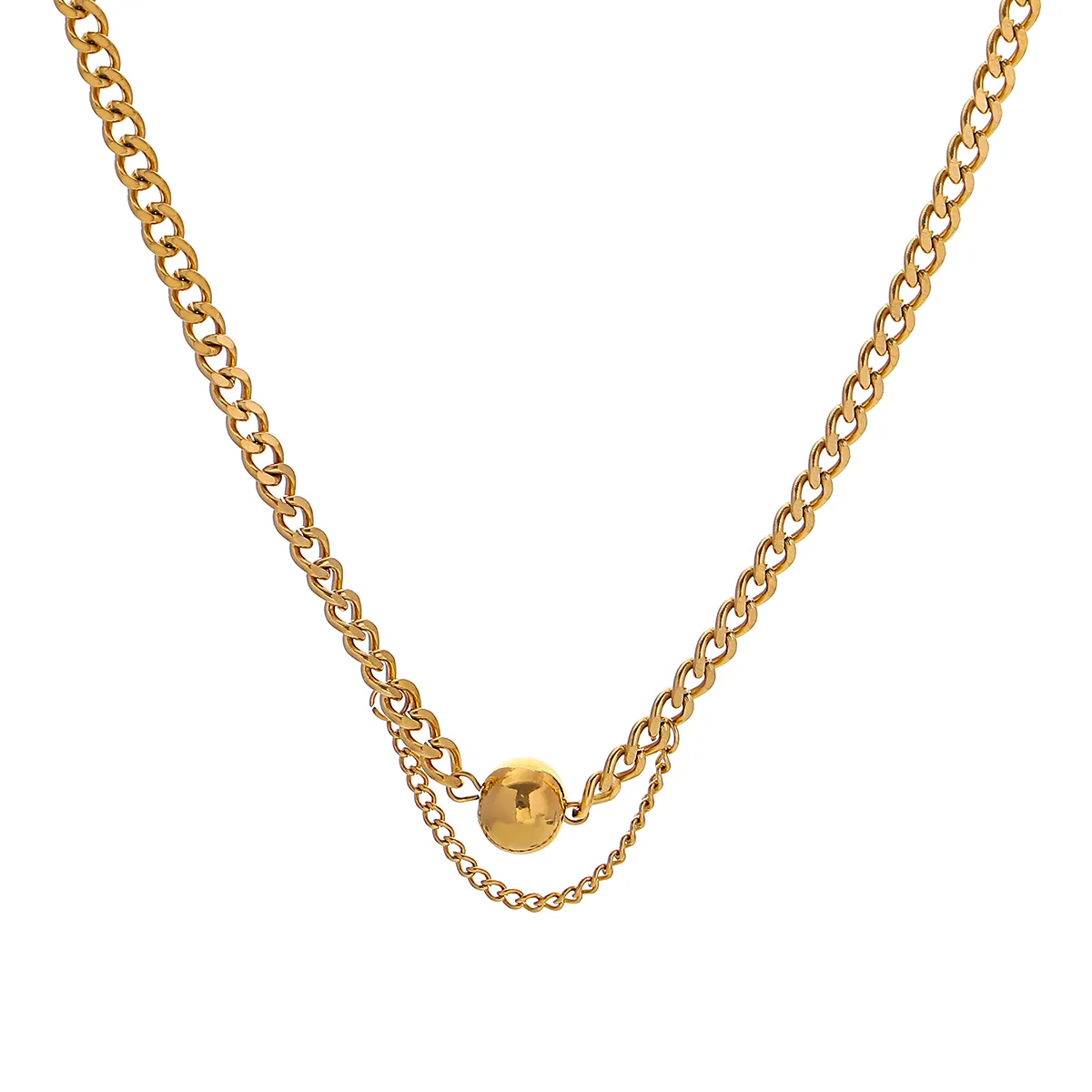 Collier ras du cou minimaliste en acier inoxydable avec pendentif boule pour femme_voghion.com