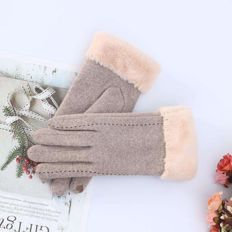 Wollhandschuhe für Damen im Winter und Herbst, verdickt und warm, koreanische Version für Erwachsene, niedliches Fahren, Touchscreen, Kaschmir_voghion.com