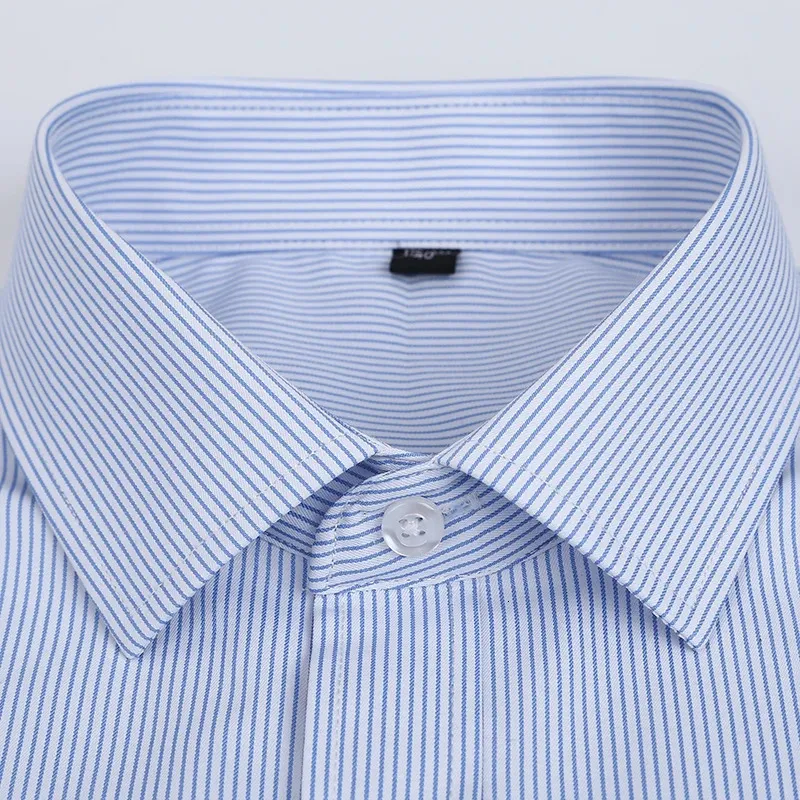 Plus Size S to 8xl formal for men striped long sleeved non-iron slim fit dress shirts Solid Twill Social Man's Clothing_voghion.com