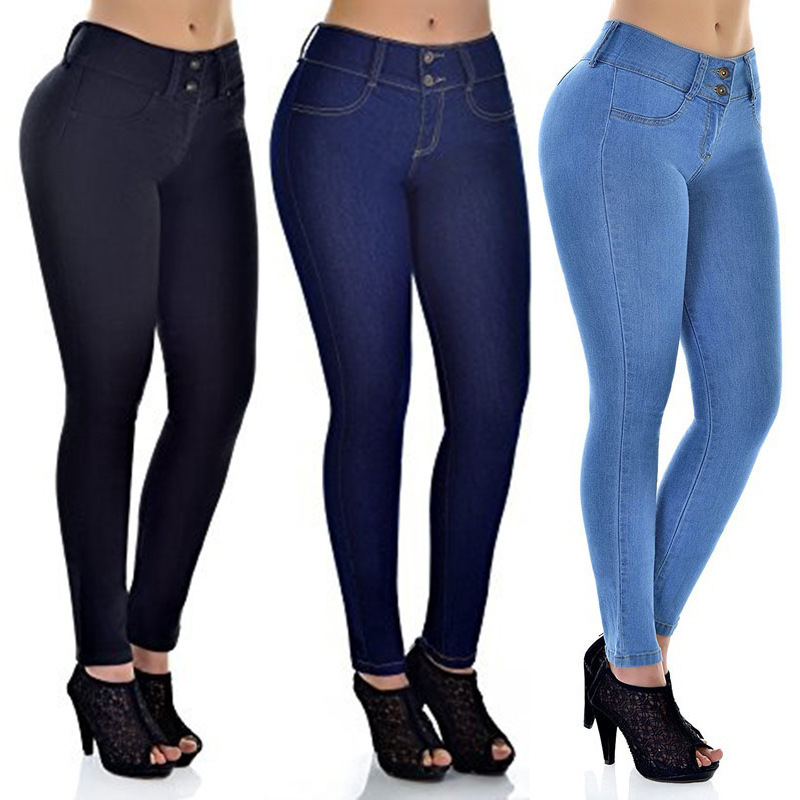 Jean brodé à haute élasticité pour femme, pantalon à petites jambes, grande taille_voghion.com
