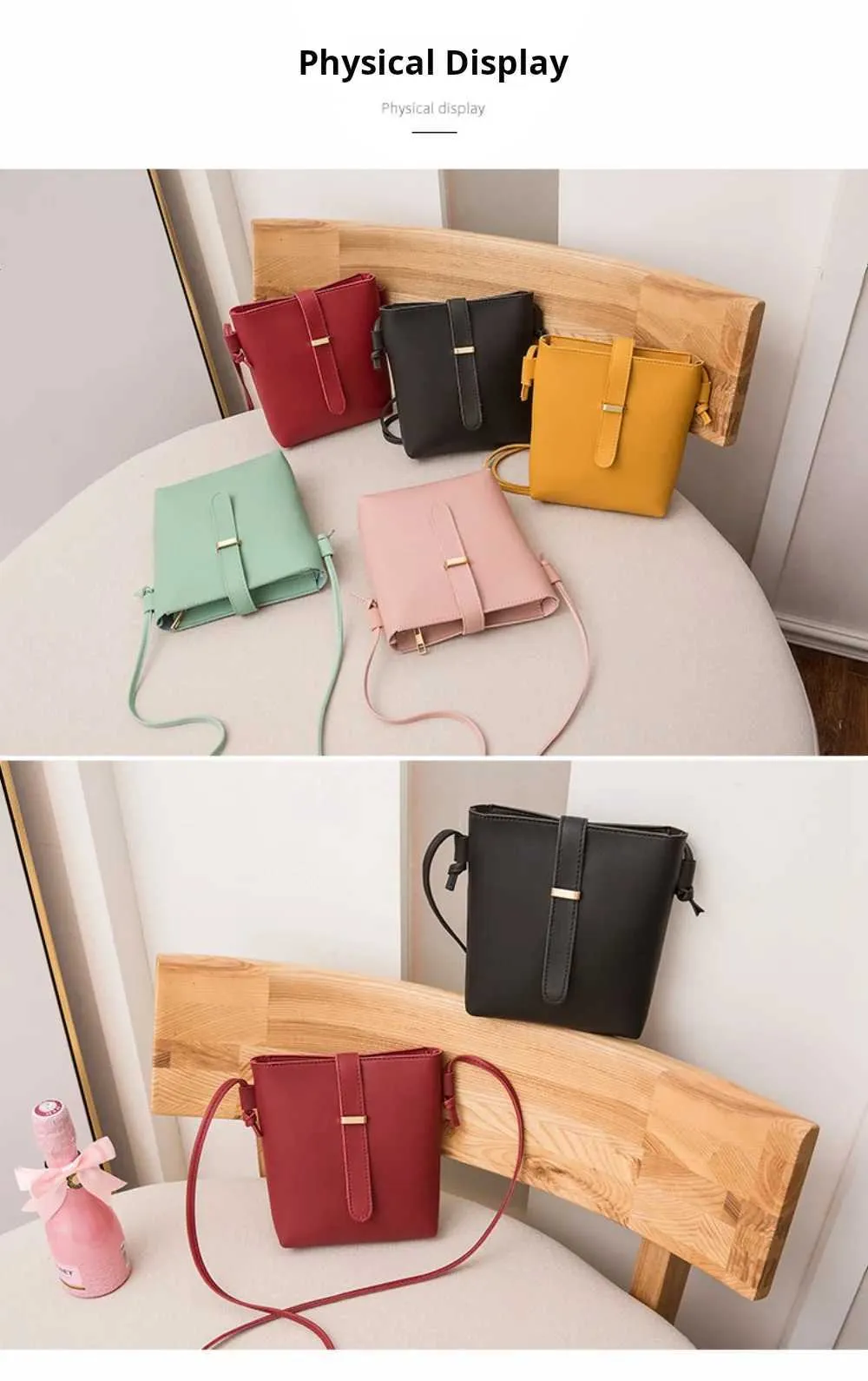 Para mulheres PU Crossbody Square Bolsas femininas Fivela Decorada Senhora Ombro Balde Bolsa Feminina Leve Casual Ba241021_voghion.com