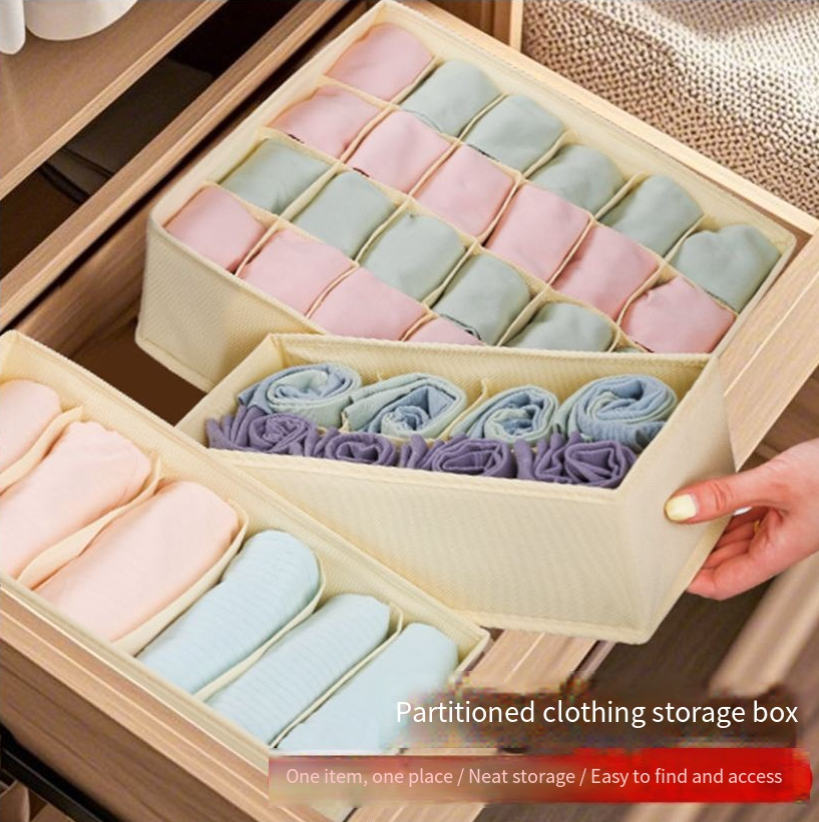Foldable Fabric Underwear & Socks Organizer Set With Multiple Compartments, Space-Saving Storage Box For Bras, Panties, And Small Clothing Items