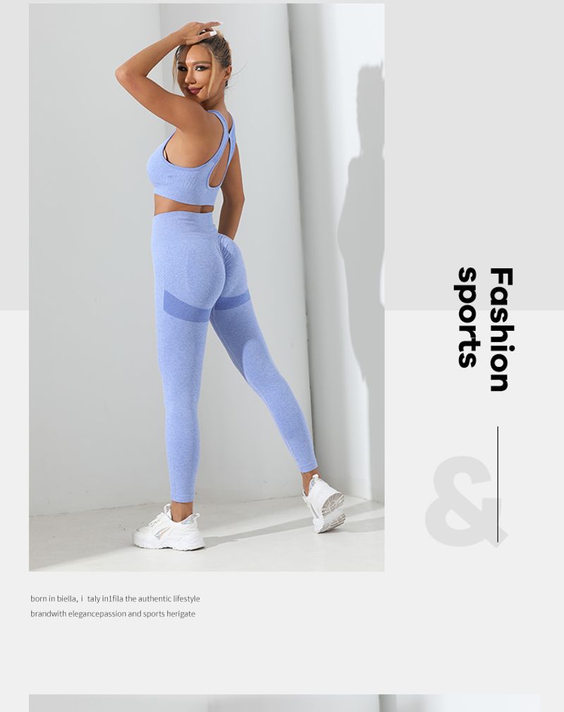 Set de trening de yoga simplu, 2 bucăți, fără cusături, foarte elastic, cu spate încrucișat, colanți cu control al abdomenului și șoldurilor_voghion.com