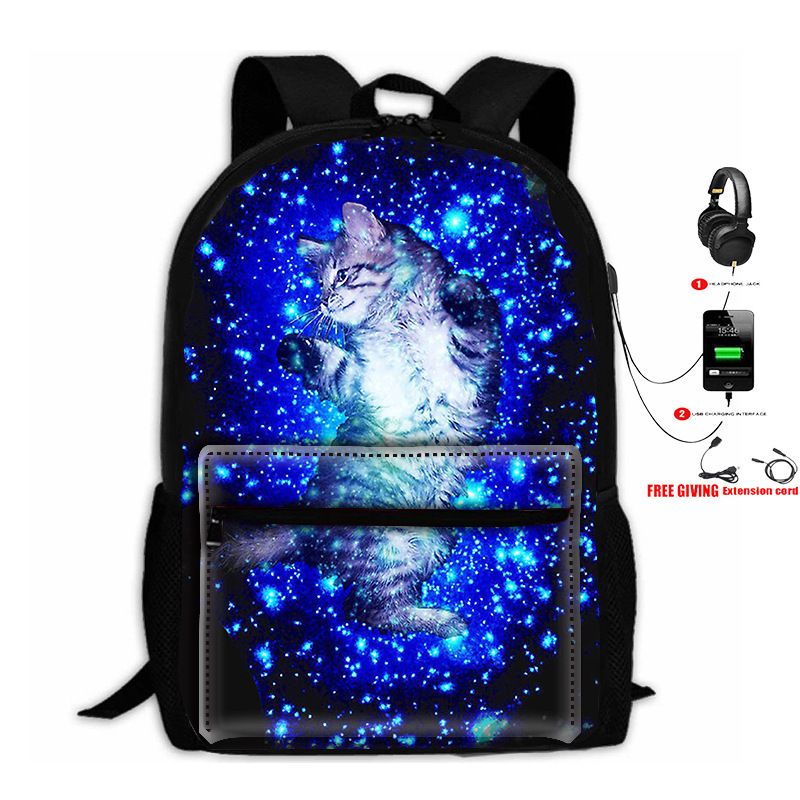 Bedruckter Einhorn-Rucksack für Kinder, 3-teiliges Set: Tasche USB + Beutel_voghion.com