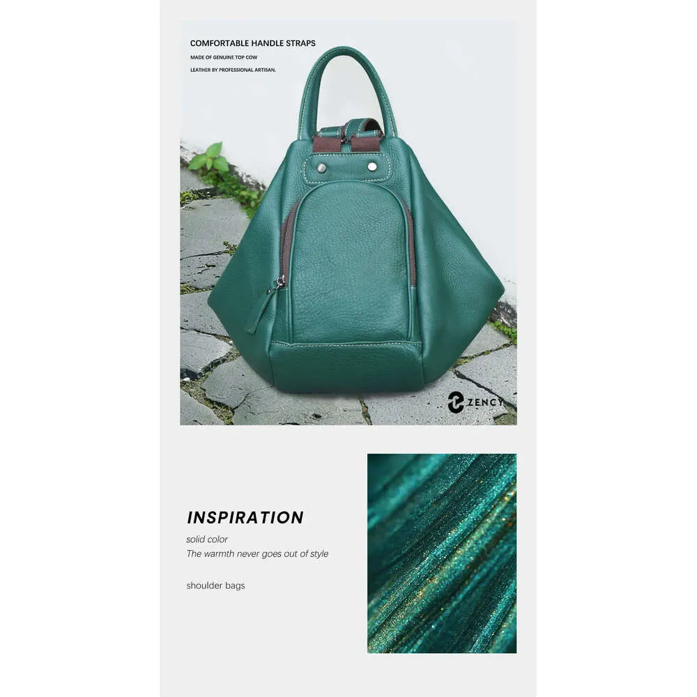 Sac à dos transformable en cuir véritable pour femme Zency 2024 Sac à bandoulière design Rucack Grandes poches pour voyage_voghion.com