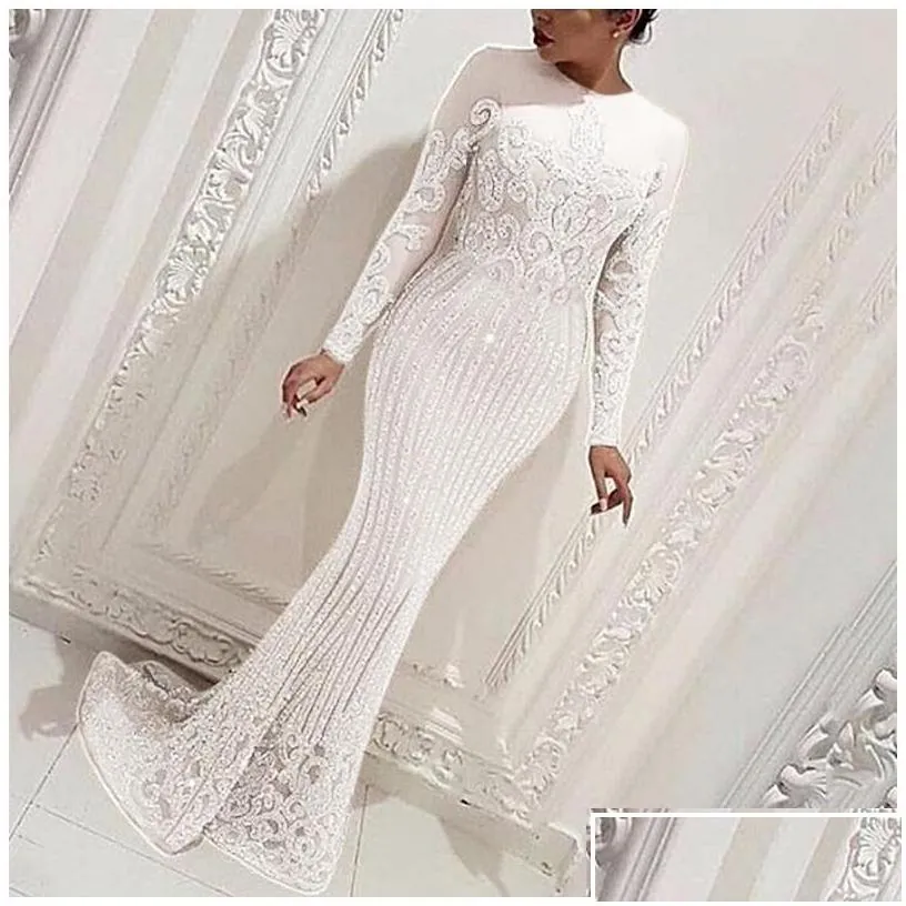 Večerní šaty 2022 New Arrival Y Prom Women Dlouhý rukáv Bodycon Tail Party Župan Elegantní Formální Vestido Drop Deli Dhxyc_voghion.com