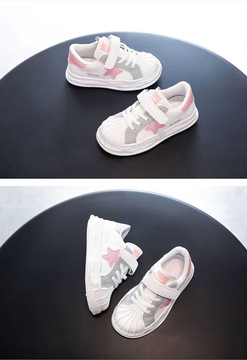 Children's shell head dissoing boys little white sneakers 2024 spring and autumn new girls leather sports board shoes_voghion.com