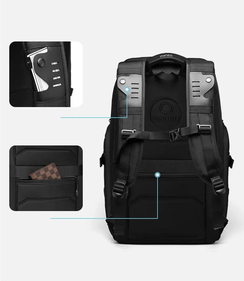 OZUKO 17,3 Zoll Laptop 35L Reise Nylon Tasche Outdoor Wasserdicht Multifunktions Große Kapazität Wandern Rucksack_voghion.com