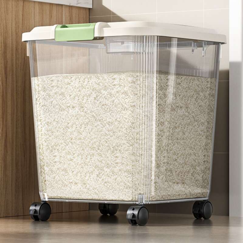 30 Household Bucket Insect And Moisture Resistant Kitchen, Sealed With Wheels, Food Grade 50 Pound Rice Flour Storage_voghion.com