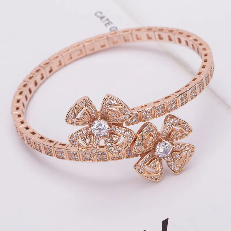 gold Sliver Flower Diamond Bangle Bracelets Chain Love Designer For Women Men Girl Couple Fashion Designer Wedding Party_voghion.com
