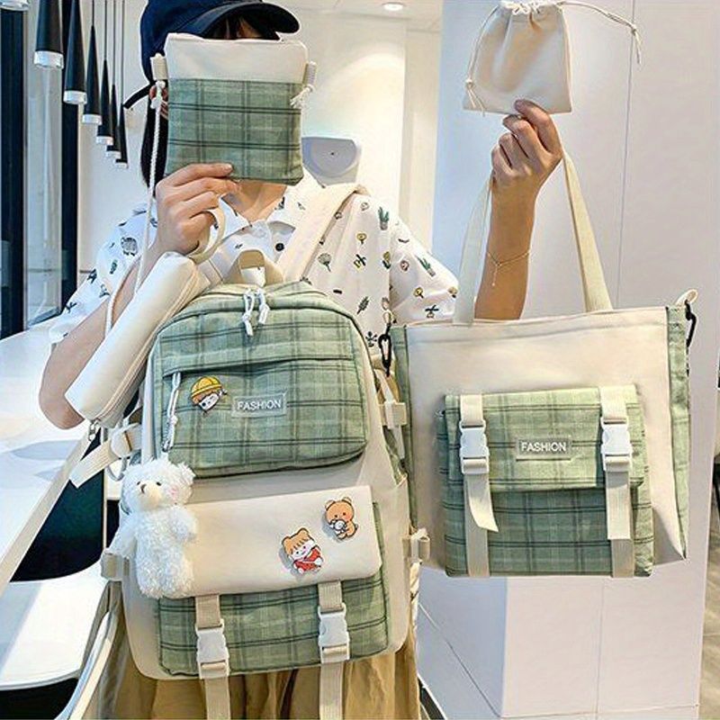 Zaino in tela alla moda di grande capacità, con ciondolo a forma di orso, grazioso zaino casual_voghion.com