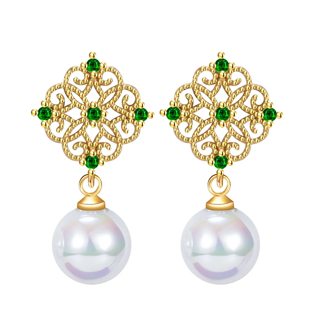 Chic Pearl Drop Earrings With Gold Crystal Accents In Silver_voghion.com