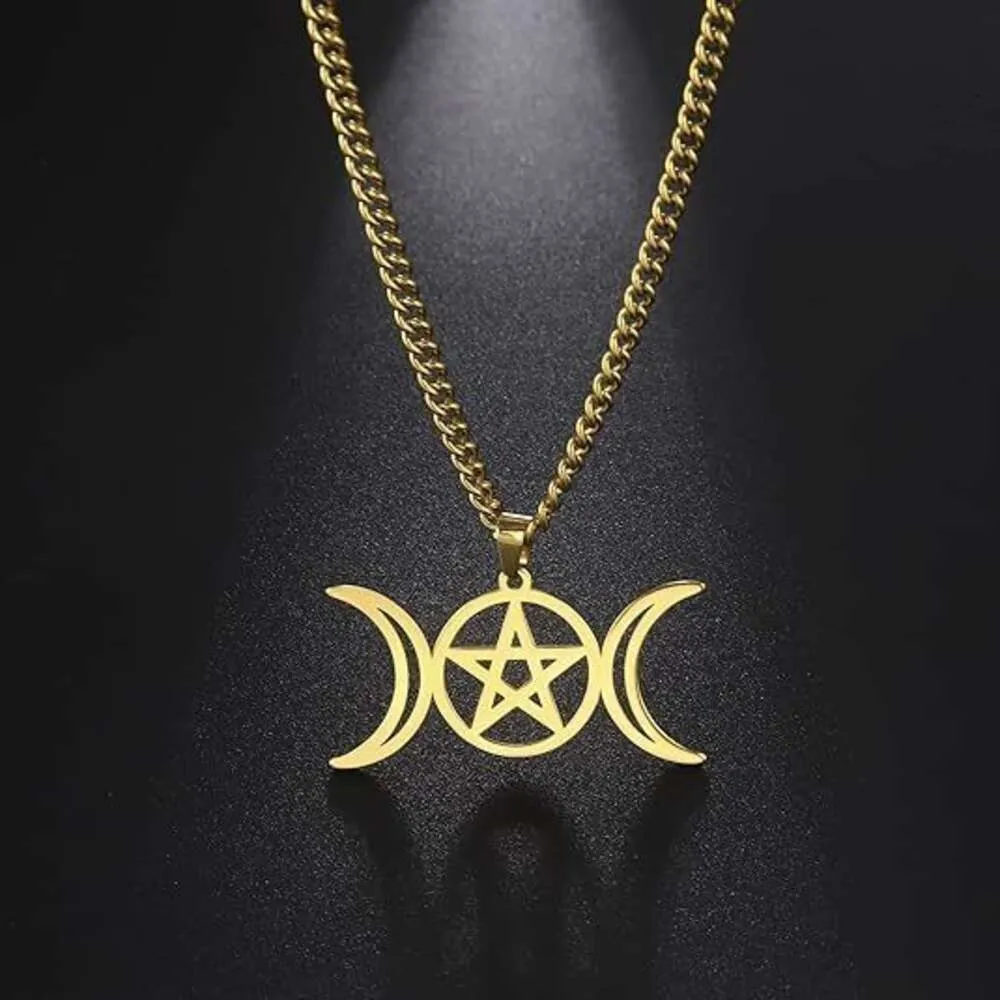 Collier pendentif déesse triple lune en acier inoxydable_voghion.com