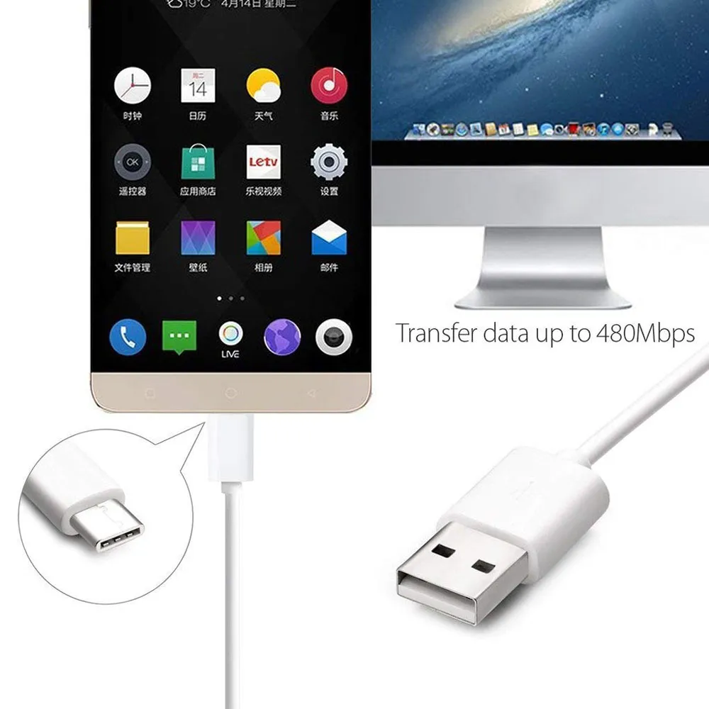 1M 3ft 2A USB 2.0 zu Typ-C Schnellladekabel Weiß Schwarz Daten Ladekabel Für Samsung Huawei Handy Ladegerät_voghion.com