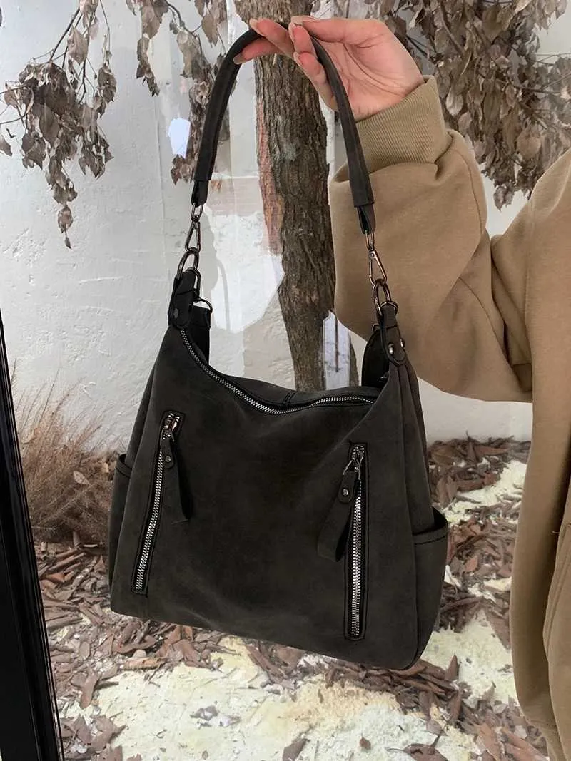 Sacs à bandoulière décontractés en cuir givré solide pour femmes de grande capacité pour l'automne et l'hiver_voghion.com