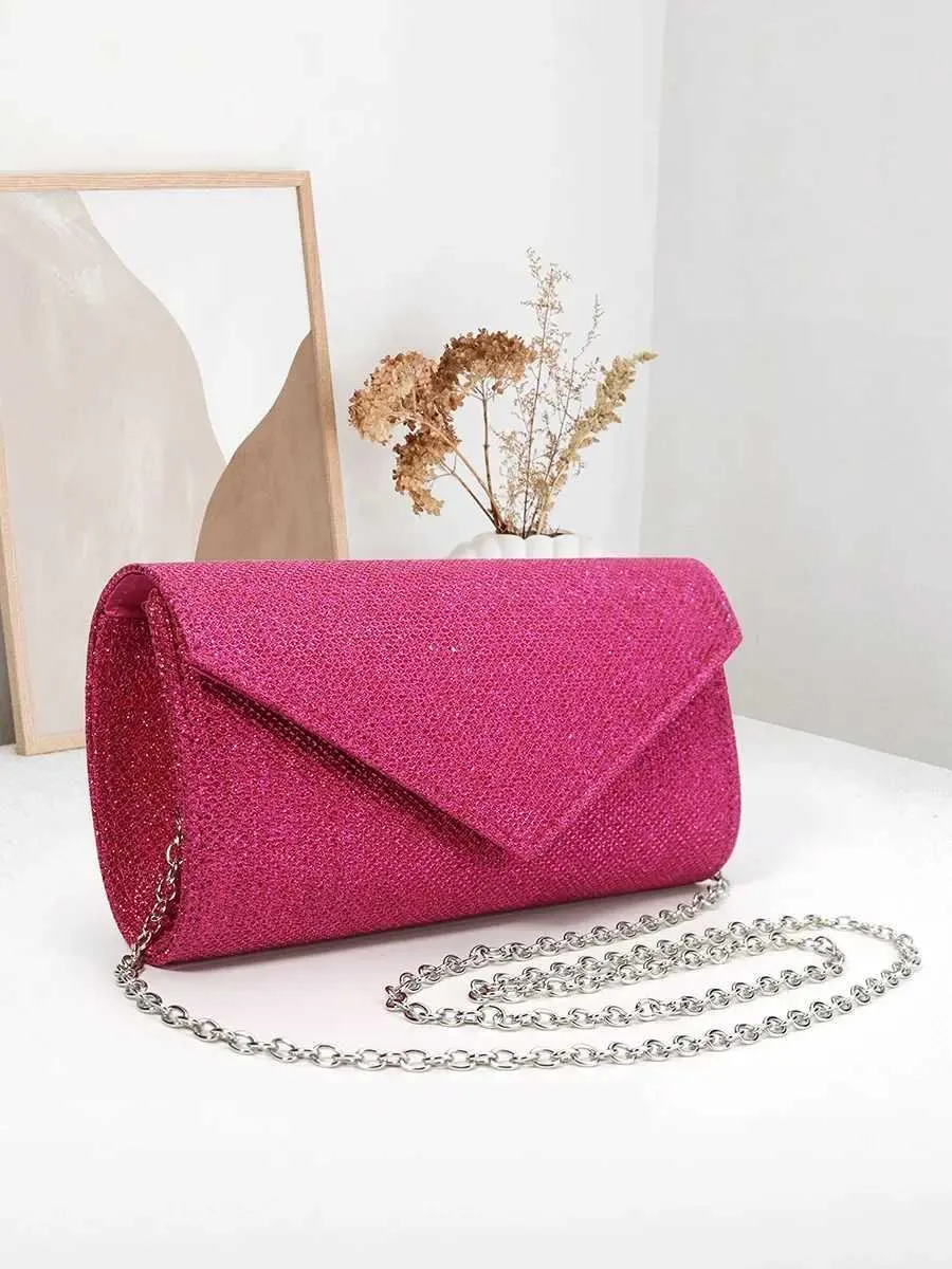 Womens envelope evening chain shoulder bag shiny sier long wallet womens wedding party clutch mini handbag Y241019_voghion.com