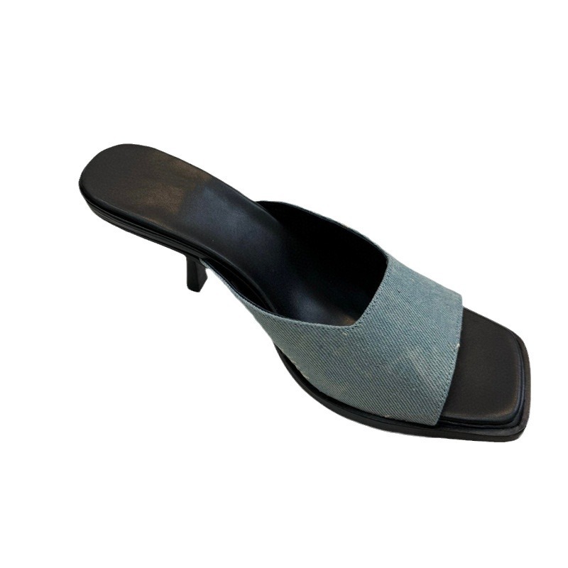 2024 Primavera/Verão Novo Daning Fish Mouth Heel Square Open Toe Couro Genuíno Chinelos Legais Moda Feminina Salto Alto_voghion.com