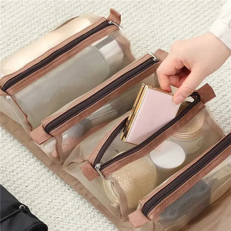 Borsa porta pennelli da trucco pieghevole in nylon con cerniera 4 in 1, indipendente da donna, Y241023_voghion.com
