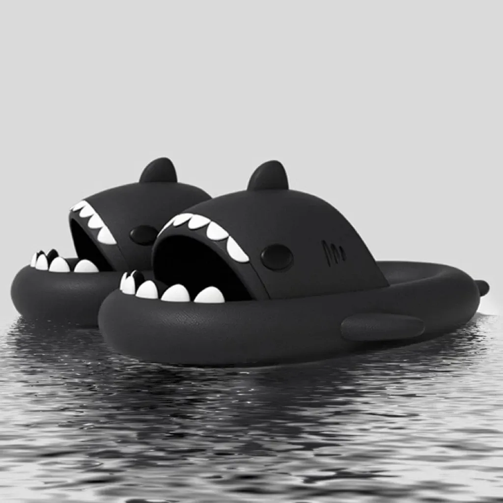 2024 Men Shark Slippers Boy Bathroom Non-Slip Flat Sandals Adults Outdoor Soft Thick Slides Kids Cute Solid Color EVA_voghion.com