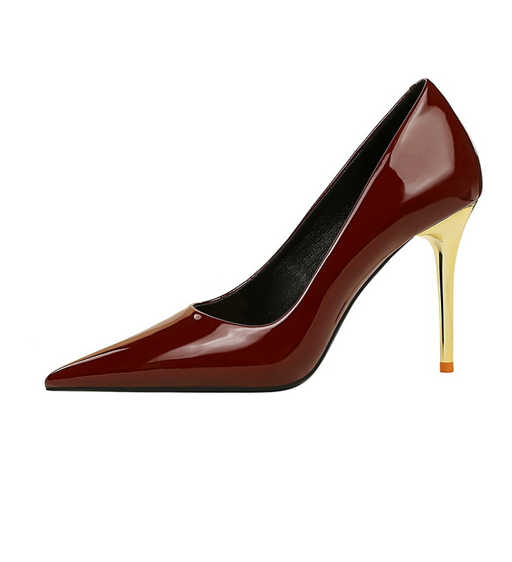 Sandalias de tacón de charol de moda, simples, de metal, súper tacón, boca baja, punta puntiaguda, brillantes, de charol, tacones altos, zapatos individuales para mujer_voghion.com