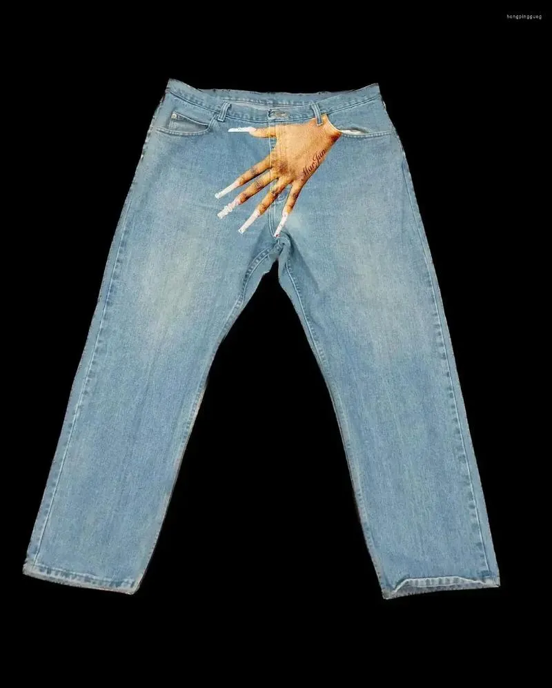 Muške traperice Y2k Gothic Hip Hop Palm Print Baggy Haruku modne muške i ženske ulične mode visokog struka traperice Vintage_voghion.com