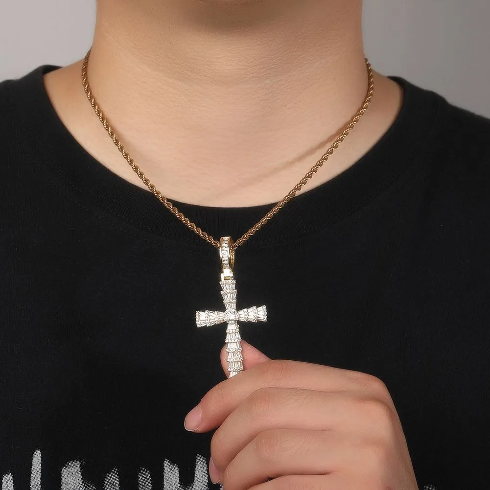 Cross Pendant Necklace For Men With 5a Zircon And Gold Plating_voghion.com
