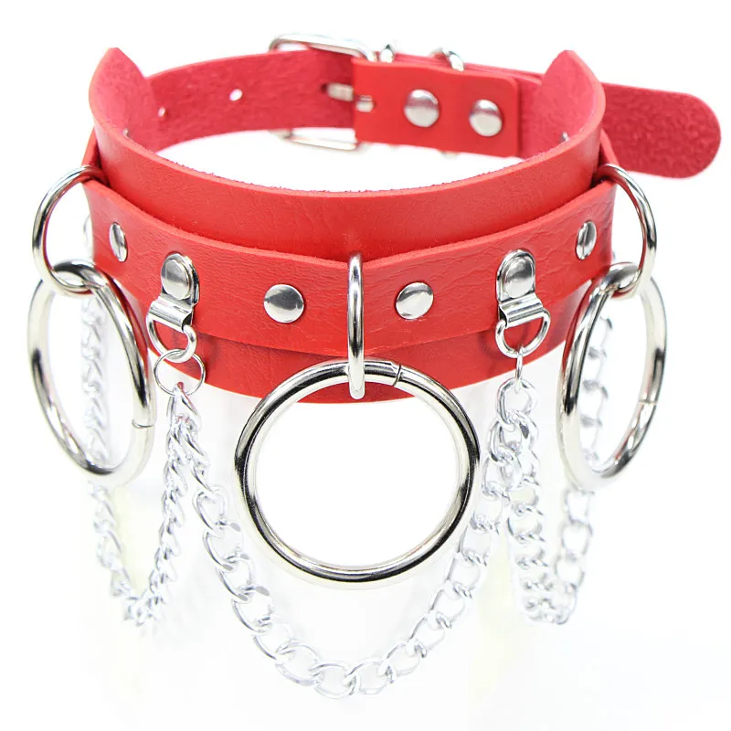 Gothic Punk Choker Necklace, Pu Leather Collar With Rivets & O-ring_voghion.com