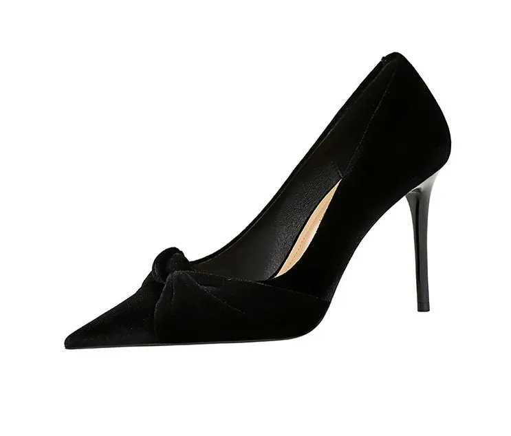 Süet Banquet Fiyonk Sivri Burun Niş Minimalist Kadın Yüksek Topuklu Ayakkabı Rahat ve Şık Çok Yönlü 10CM 34-43_voghion.com