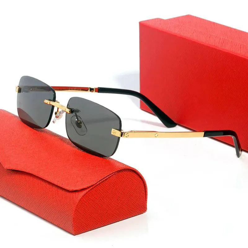 Rimless Sunglasses Women Designer Rectangle Uv400 Brown Gold_voghion.com