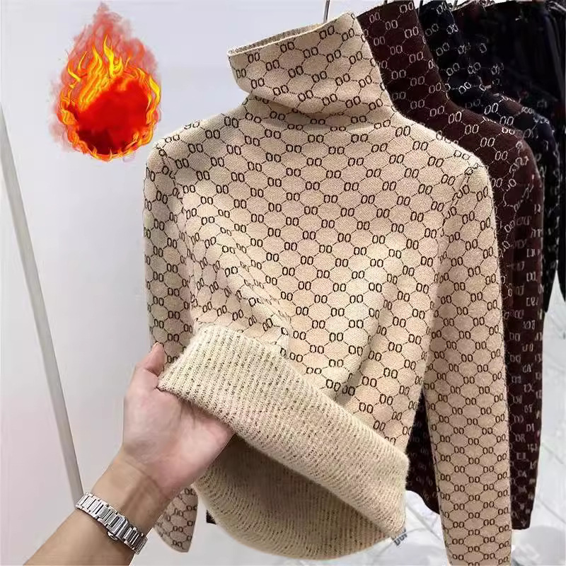 Vêtements pour femmes automne et hiver nouvelle chemise à col haut épaisse pour femmes style paresseux ample pull rétro en jacquard tricoté vêtements d'intérieur