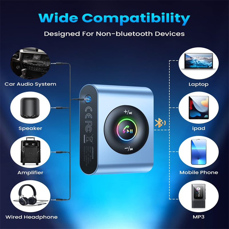 Adattatore Bluetooth per auto 5.3, microfono e display digitale a LED, ricevitore audio wireless magnetico in metallo AUX da 3,5 mm per auto/stereo domestico_voghion.com